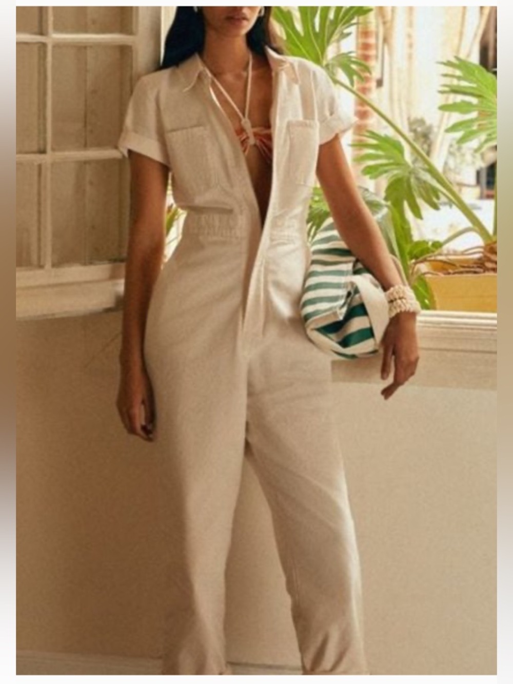 Urban Outfitters/ BDG/Women/ Ivory Short-Sleeve Cotton Utility Jumpsuit/M/ NWT